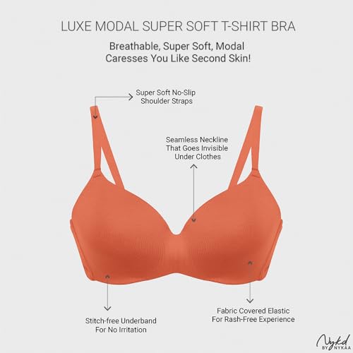 Image of NYKD (NYB013 Ultra Soft Modal Fabric Lightly Padded & Non Wired Tshirt Bra for Women | Seamless Neckline with Comfortable, Soft & Non Slip Shoulder Strap