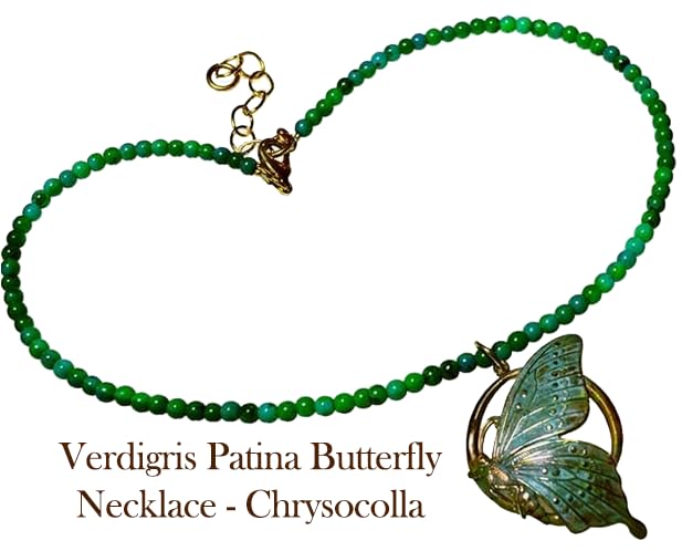 Elaine Coyne Collectible Artwear Verdigris Patina Solid Brass Butterfly Necklace - USA Made - Chrysocolla2