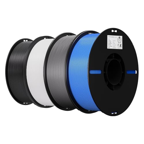 Image of Creality 4 Pack PLA 1.75mm Filament Bundle for 3D Printing with No-Tangling Strong Bonding and Overhang Performance, Accuracy + /- 0.02mm (Black,White,Grey,Blue)