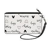 Disney Wallet, Zip Pouch, Mickey and Minnie Mouse Icons and Script Doodles White Black, Canvas