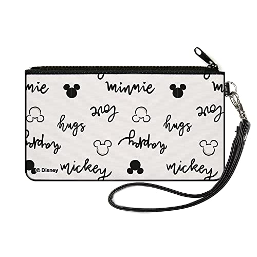 Disney Wallet, Zip Pouch, Mickey and Minnie Mouse Icons and Script Doodles White Black, Canvas