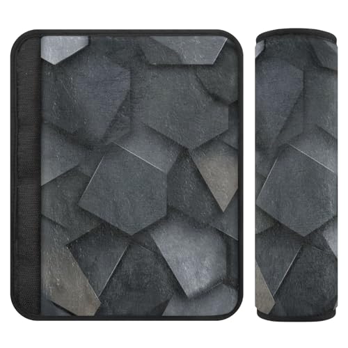 Image of 2 Pack Seatbelt Covers Seat Belt Cover Pad for Adults Boys Girls Car Seat Strap Covers Pads Cushion Universal Shoulder Strap Pad Protector for Backpack Camera Bag 6.5 Inch Dark Gray and Black Polygons
