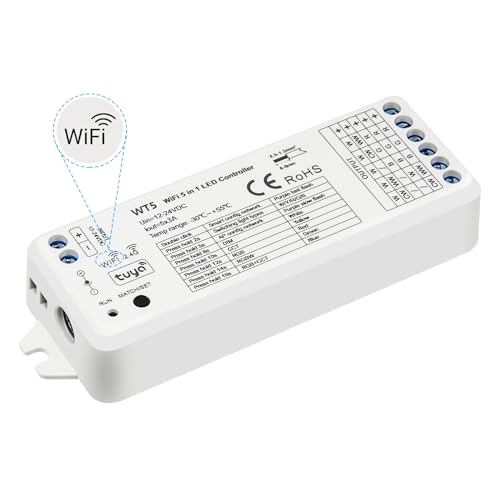 Image of 5in1 WT5 LED Controller WiFi Control 2.4GHz Dimmable CCT RGB RGBW RGBCCT COB LED Strips - Compatible with Tuya App Echo Alexa Google Home Voice Control