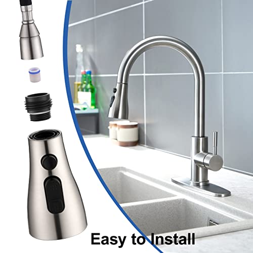 Perpaime JC-PT-S-BN-A Kitchen Faucet Sprayer Head Replacement - Pull Down Faucet Spray Head With 11 Adapters, Pull Out Faucet Sprayer Nozzle, 3 Function Kitchen Tap Spray Spout Part Connector thumb #4
