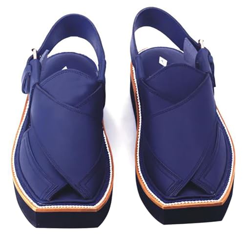 Migyun Handmade Men's Leather Blue Sandals