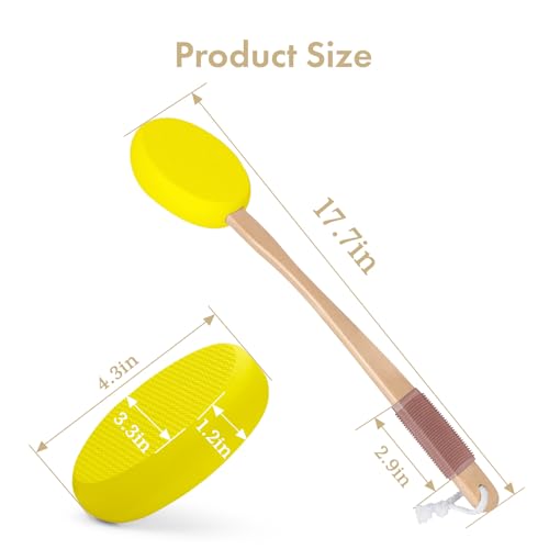 Image of AmazerBath Lotion Applicator for Back, Feet, 4 Replacement Pads with 17 inch Curved Handle, Back Sunscreen Applicator for Kids, Elderly, Women, Apply Skin Cream Medicine Moisturizer Tanner, Lemon Yellow