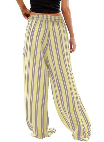 Yanekop Womens Striped Pants Casual Long Pants Wide Leg Lounge Pants with Pockets Loose Trousers High Waist Drawstring3