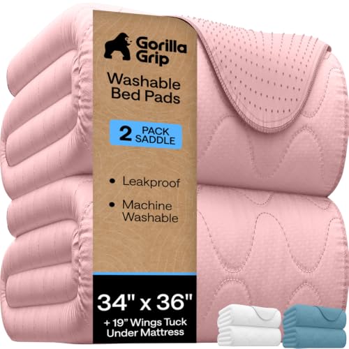 Image of GORILLA GRIP Washable Reusable Underpads, 34x36+19in Wings, 2 Pack Pink