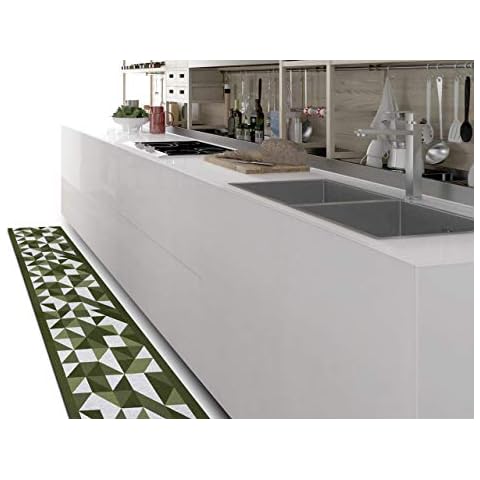 Alfombra Cocina Antideslizante Jacquard Origami Verde 57x180 Cover