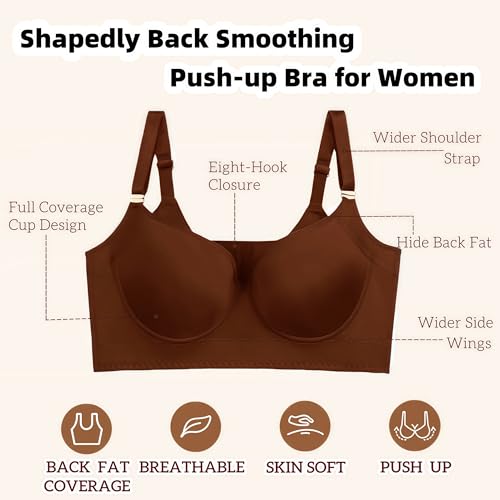 Image of Women's Push Up Bra Hide Back Fat Full Coverage Bras with High Support Plus Size T-Shirt Bra for Smoothing Back