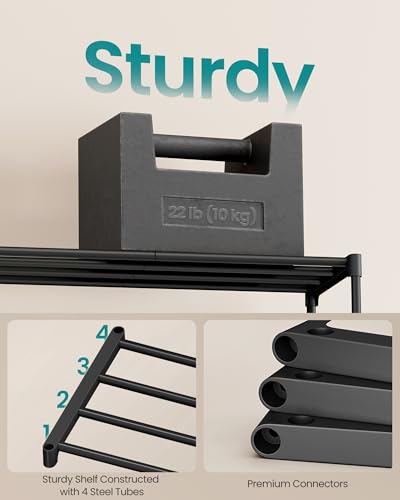 Image of SONGMICS 2-Tier Shoe Rack for Closet, Compact Metal Shoe Organizer Shelf for Entryway, Bedroom, Small Spaces, Stackable, 11.8 x 17.7 x 12.2 Inches, Black ULSA112BH01