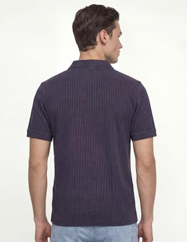 Image of DAMENSCH Men Striped Texture, Cotton-Rich Comfort, Easy Regular fit, Solid Colours Striped Polos