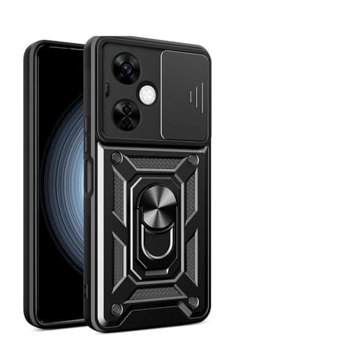 BORYA Funda para OnePlus Nord CE 3 Lite 5G, Antigolpes PC+TPU Silicona Carcasa, Anticaída Premium Estuche. Caso con Soporte Magnético Anillo y Cámara Cubierta Deslizante. Negro