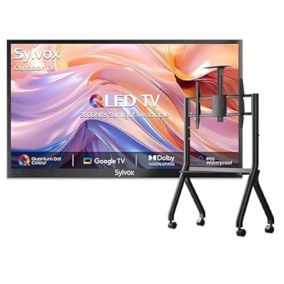 SYLVOX Outdoor TV with Rolling Stand, 55 inch Smart QLED TV, 2000 Nit Full Sun, Weatherproof, 4K UHD, IP56 Waterproof, Commercial Grade (2026 Model)