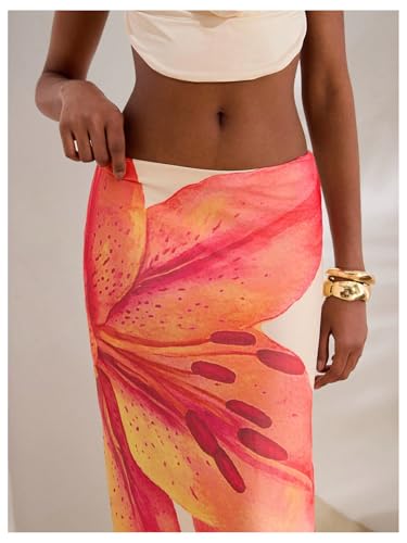 MakeMeChic Floral Maxi Skirt for Women 2025 Mesh Y2k Summer Beach Long Skirt4