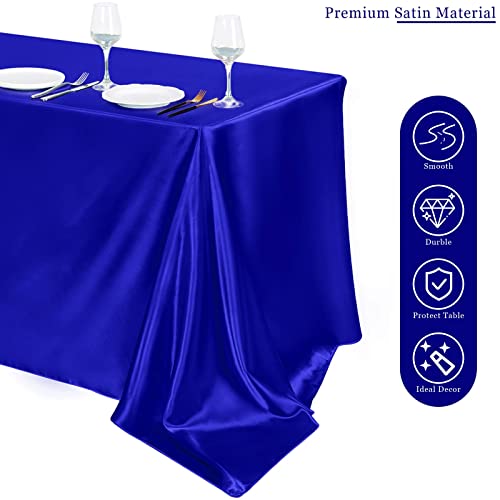 Image of TURSTIN 4 Pack Royal Blue Satin Tablecloth 102 x 58'' Overlay Table Cover
