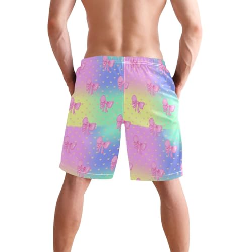 Quick Dry Pink Bows Men's Swimming Shorts Swim Trunks with Mesh Lining Beach Wear - S2