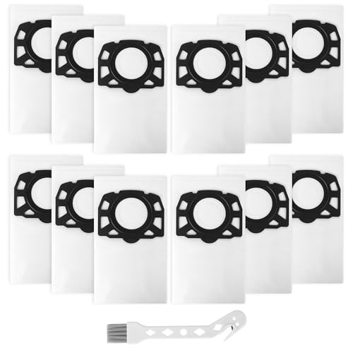 12 PCS Bolsas para Aspiradora Karcher WD4/WD5/WD6/WD5P/WD6P/MV4/MV5/MV6,Compatible con Kärcher 2.863-006.0,Bolsas de aspiradora KFI 487,Con un cepillo