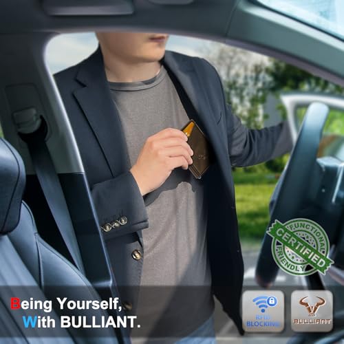 BULLIANT Men Wallet,Money Clip Wallet Slim For Gift Men 9Cards-Metal Credit Card Case in Magnetic Leather Flip, Coffee-4338, one size, Minimalist