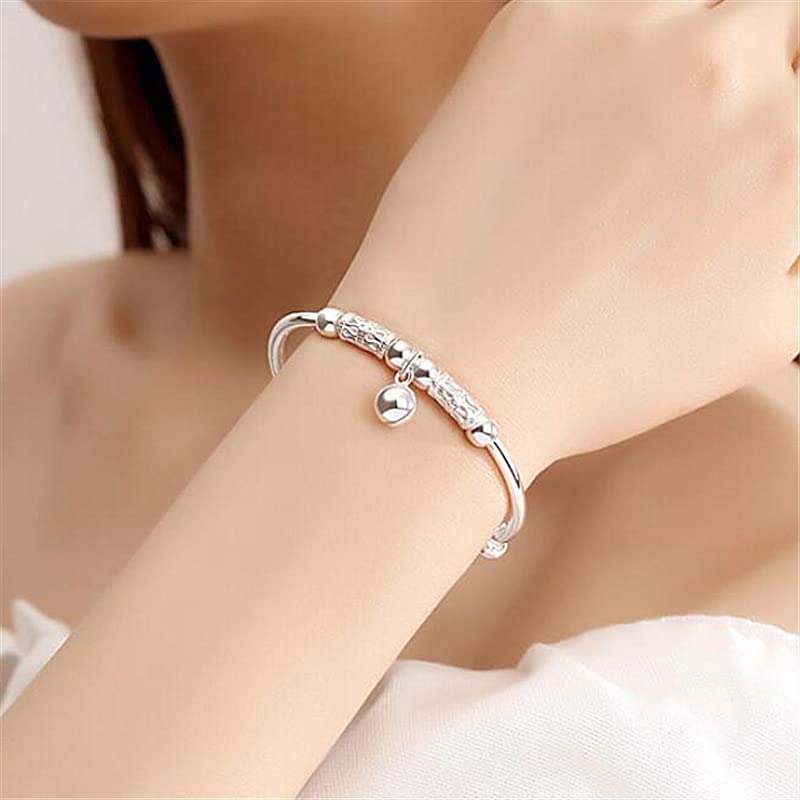 Handmade 925 Sterling Silver Beads Bangle Bracelet Adjustable Sterling Silver Bangles for Women