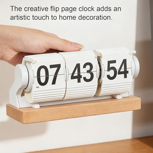 Reloj digital mecánico retro de madera con tapa volteable USB color blanco 6