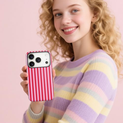 Magnetic for iPhone 18 Pro Max/17 Pro Max Stripes Phone Case Red&Pink by flewfun - Used condition - Image 7