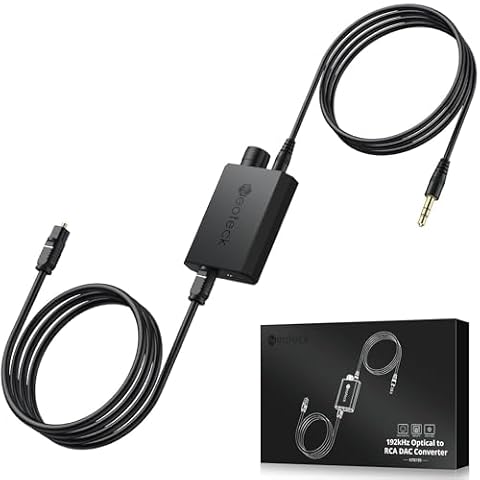 Neoteck Konwerter cyfrowy na analogowy 192 kHz z regulacją głośności, konwerter optyczny na 3,5 mm z wbudowanym chipsetem wzmacniacza, konwerter DAC, kompatybilny ze słuchawkami 3,5 mm, głośnikiem