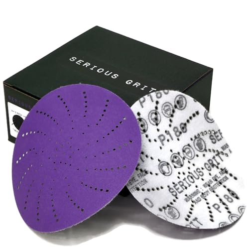 Image of Serious Grit - 5-Inch P180 Grit Ceramic Multi-Hole Sanding Discs - 50 Pack | Fits 5 inch Hook & Loop Sanders - Universal Dust Extraction Pattern - Film-Backed Heavy-Duty Sandpaper for Wood, Metal & Paint