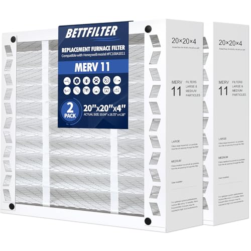 BETTFILTER 20x20x4 AC Furnace Air Filter Compatible with Honeywell FC100A1011 MERV 11 HAVC Filter Replacement Actual Size:19.94x19.75x4.38 Pack of 2