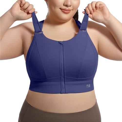 High Impact Sports Bras for Women Adjustable Zip Front Plus Size ...