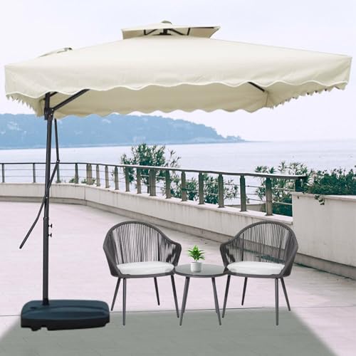 Image of THESHELTERS Side Pole Square (250x250cm) Outdoor Garden Umbrella with Movable 60KG Water Base Stand for Patio, Terrace, Cafe and Balcony | Waterproof Big Size Outdoor Umbrella