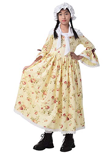 Graceart Colonial Girls Dress Prairie Pioneer Costume 100% Cotton (Yellow,Size-8) #TOP4