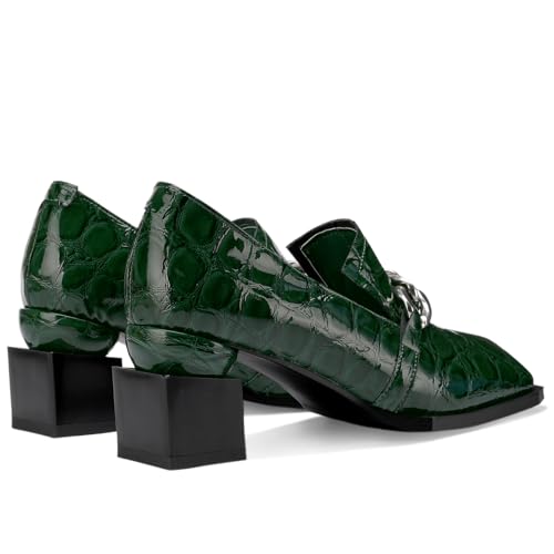 Image of Loafers for Women Patent Leather Buckle Square Toe Chunky Block Dress Slip On Wide Casual Comfortable Dressy High Heels Ladies Comfort Moccasins Elegantes 2 Inch Shoes