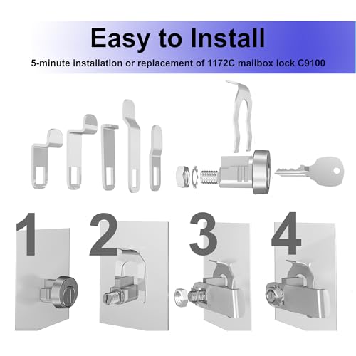 Image of 2 Pack Mailbox Lock with Key, Mailbox Lock Replacement for L-1172C Mailbox Key Lock, Nickel Finish