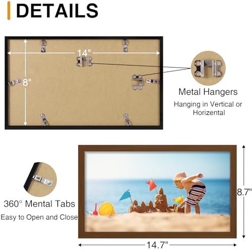 decorUhome 8x14 Picture Frames Collage Wall Decor, Display 3Pcs 4x6 Photos with Mat or 1Pcs 8x14 Unmatted, 3 4x6 Collage Picture Frames for Wall Mounting, Brown