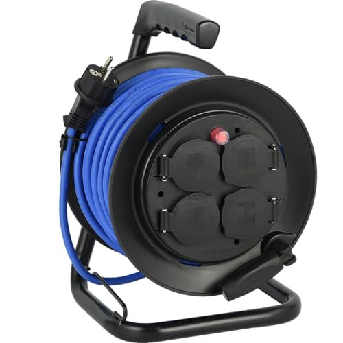 Electraline 29010 Rallonge Prolongateur électrique Outdoor Profesionnelle avec Enrouleur 25M, Câble spécial AT-N05V3V3-F 3G1.5, utilisable jusqu'à -35 °C,...