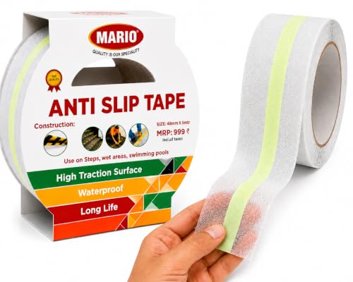 Image of Mario Transparent Anti-Skid Glow-in-the-Dark Tape Width 50mm x Length 5mtr (16.5 feet) | High Grip Waterproof Anti-Slip Safety Tape | Self Adhesive Tape for Stairs & Dark Areas | Pack of 1pc