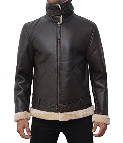 Image of Blingsoul Mens Sherpa Leather Jacket with Shearling Fur Collar - Real Lambskin Winter Leather Jacket For Men