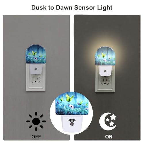 Image of Mystic Fairy Butterflies Glowing Butterfly Forest Dusk to Dawn Plug in Night Light, 0.5w Energy Saving Sleep Friendly NightLight for Kids Boys Girls Home Decor