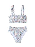 SOLY HUX Women's Swimsuit Floral Print High Waisted Bikini Set Summer Two Piece Bathing Suit Blue Floral Medium