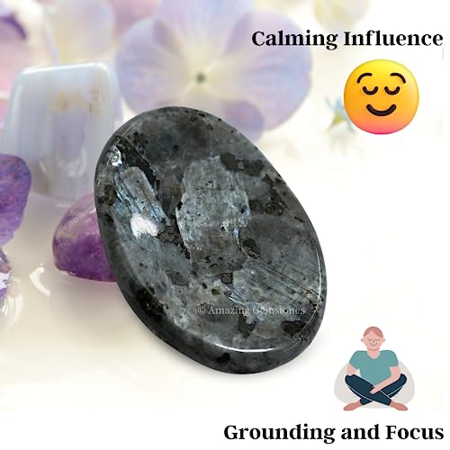 Image of Amazing Gemstone Larvikite Worry Stone Crystals and Healing Stones - Worry Stones for Stress Relief Gifts - Piedra Crystal Fidget for Meditation,Relaxation - Unique Stocking Stuffers & Birthday Gifts