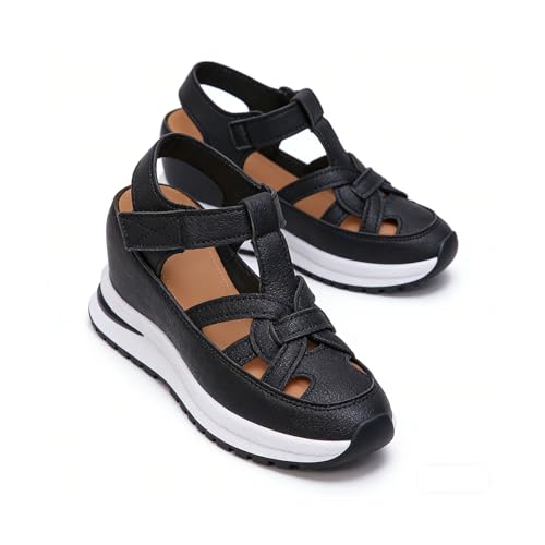 Orthopedic Sandals for Women 2026,Closed Toe Platform Sandals Women Hollow Out Wedges Arch Comfortable Summer Shoes (Black,26.0 
