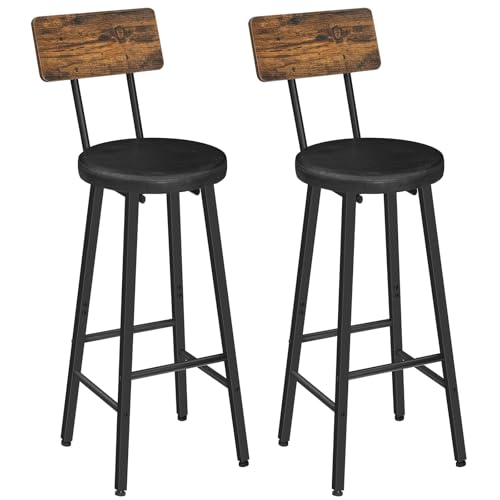 HOOBRO Bar Stools Set of 2 PU Upholstered Bar Chairs with Backrest and Footrest Counter Height Stools Ergonomic Design for Dining Room Kitchen Cafe Rustic Brown and Black EBF97RBYP201