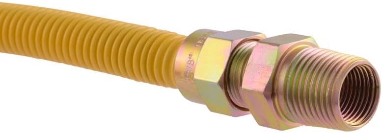 36 Inch x 1/2 Inch OD Flexible Gas Line Connector with (2) 1/2 Inch MIP Fitting Ends for Natural Gas and Liquid Propane, Stainless Steel, Yellow, 20YE505036B 36 in. Yellow