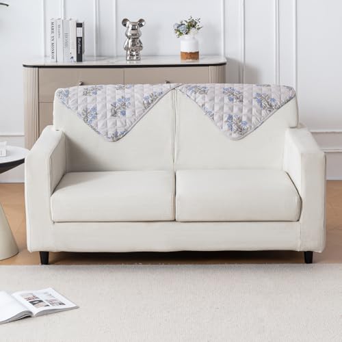 Image of House of Quirk 'Mughal Series' Printed Quilted Sofa Cover for 1 /2 /3 /4 Seater - Anti-Slip, Washable Couch Protector Slipcover (Backrest, Beige Wildflower, 50x70 cm)