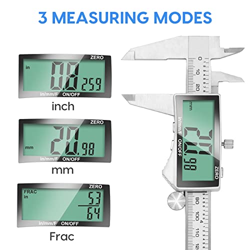 Digital Caliper, 6 Inch Caliper Tool with Extra Large LCD Screen, Auto-Off Feature, Easy Switch from Inch Metric Fraction, Stainless Steel Vernier Caliper Measuring Tool for DIY/Household