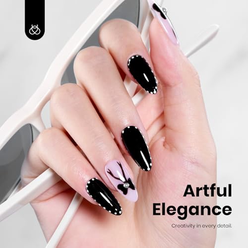 Image of Beetles Black Gel Polish - Silent Charm Audrey Black Color HEMA-Free Gel Polish, 15ML Full Size Long-Lasting Soak Off UV LED Glossy Manicure for DIY Fall Nails Art