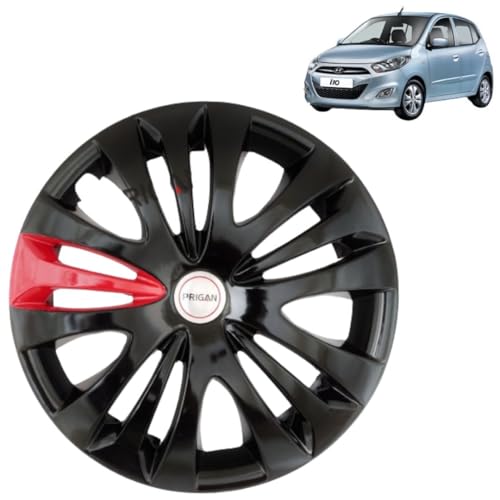 Image of PRIGAN Hyundai i10 Black Red Wheel Cover 13 inch, for Hyundai i10 (Set of 4 Pcs) (Press Fitting) Model- Camry Black Red 13