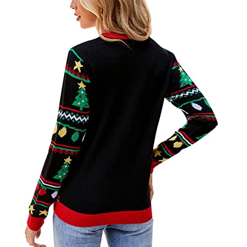 Cocoarm Suéter feminino de Natal moderno bordado de lantejoulas manga longa curta de Natal, Preto, P