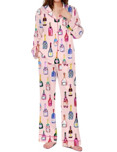 Image of SHESHOW Satin Pajamas for Women Set Long Sleeve Button Down Sleepwear 2 Piece Nightwear Women Pjs Sets Size XS-XXL